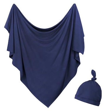 OWLOWLA Newborn Swaddle Set Stretch Wrap Swaddle Receiving Blanket for Baby Boy GirlNavy Blue