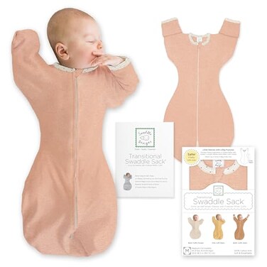 SwaddleDesigns Transitional Swaddle Sack Arms Up HalfLength Sleeves Mitten Cuffs Swaddle for Newborn Transition to Baby Sleep Sack Wearable Blanket 03 Month 614 lb Heathered Peach Blush