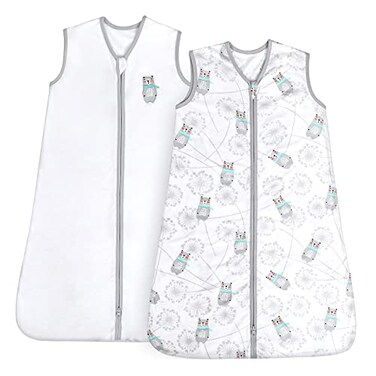 TILLYOU 2 Pack Baby Sleep Sack 1218 Months 100 Cotton Wearable Blanket 05 TOG Sleeveless Summer Sleep Sacks with 2Way Zipper Gray Bear White