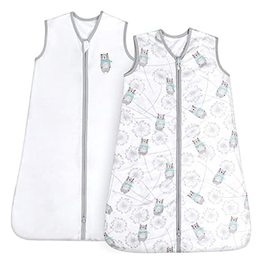 TILLYOU 2 Pack Infant Sleep Sack 06 Months 100 Cotton Wearable Blanket 05 TOG Sleeveless Summer Sleep Sacks with 2Way Zipper Gray Bear White