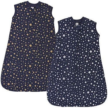 Hudson Baby Unisex Baby Premium Quilted Sleeveless Sleeping Bag and Wearable Blanket Metallic Stars 06 Months