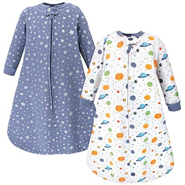 Hudson Baby Unisex Baby Premium Quilted Long Sleeve Sleeping Bag and Wearable Blanket Space 2Pack 06 Months