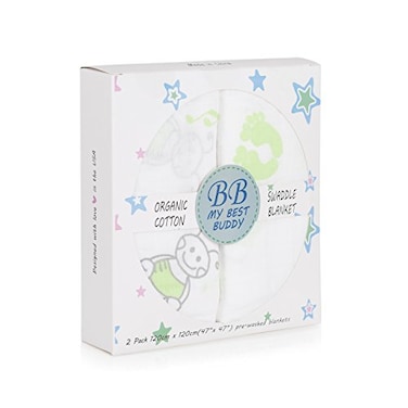 My Best BB MY BEST BUDDY Muslin Swaddle Blanket set 100 Organic Cotton pack of 2 great for birthdays and baby showers