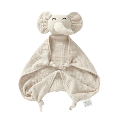 okdiy Organic Elephant Lovey Muslin Security Blanket for Babies Elephant Baby Stuffed Animal Snuggle Toy Gift for Boys and Girls Khaki