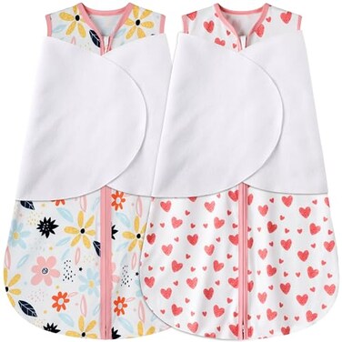 BSTOPPT Newborn Sleep Sack Baby Swaddle36 Months3Way Adjustable Wearable Blanket100 Rayon Cotton Swaddling Sleeping BagTOG 05HeartFloral