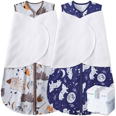 BSTOPPT Newborn Sleep Sack Baby Swaddle3Way Adjustable Wearable Blanket100 Rayon Cotton Swaddling Sleeping BagTOG 05 Fox Dinosaurs 36 Months