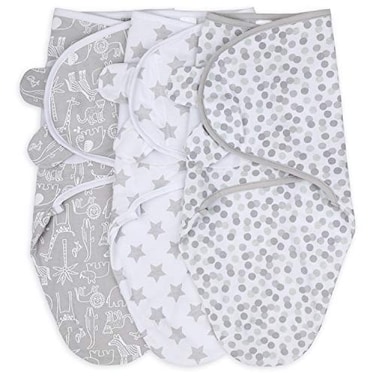 The Peanutshell Baby Swaddle Blankets for Boys or Girls Grey Safari Animals Stars 3 Pack Wrap Set MediumLarge