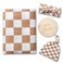 Miaoberry 100 Organic Muslin Swaddle Set Checkered in Coffee Latte 47 47 with HatBow and Arrival Card