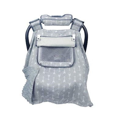 ICOPUCA Car seat Covers for Babies boy Girl Carseat Canopy for Newborn Carrier 2 Layers Windows of meshFabric No Shifting on Carrier Handle Handle Cushion Cotton Grey Minky