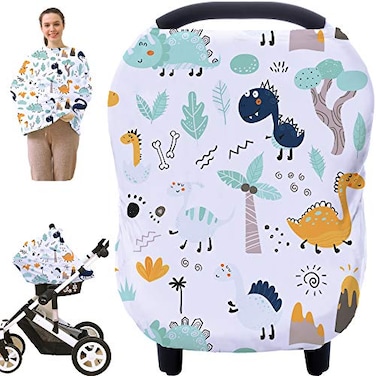 Hicoco Multiuse Carseat Canopy Cover Breathable Breastfeeding Covers Car Seat Covers for Babies Stroller Canopy Cover Cute Dinosaur
