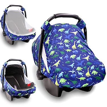TANOFAR Breathable Baby Car Seat Cover Extra Large Mesh Window for Summer Lightweight Infant Windproof Canopy MustHave Baby Gift Dinosaur