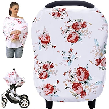 Hicoco Baby Car Seat Covers Stroller Canopy Breastfeeding Covers Multiuse Carseat Canopy for Boys and Girls Shower Gift Print Flower