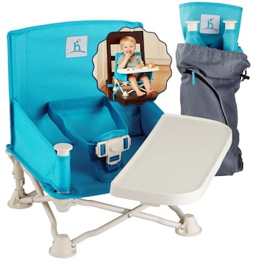 Hiccapop OmniBoost Travel Booster Seat with Tray for Baby Folding Portable Seat for Dining Table Camping Beach Grandmas TipFree Design Straps to Kitchen Chairs