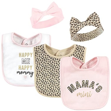 Hudson Baby Unisex Baby Cotton Bib and Headband or Caps Set Leopard Mamas Mini One Size