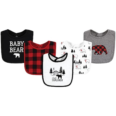 Hudson Baby Unisex Baby Cotton Bibs Buffalo Plaid Bear One Size