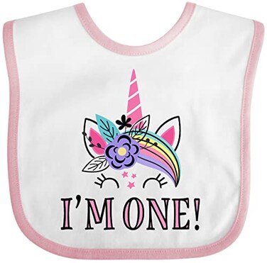 inktastic First Birthday Unicorn Outfit for Girl Baby Bib White and Pink 3e31d