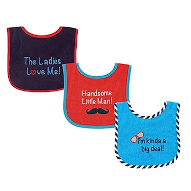 Luvable Friends Unisex Baby Cotton Terry Drooler Bibs with PEVA Back Handsome One Size