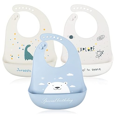 YINGJEE Silicone Bibs for Babies 3 Pcs Adjustable Waterproof with Feeding Bibs Color 08