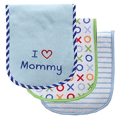 Luvable Friends Unisex Baby Cotton Burp Cloths with Fiber Filling Blue Mom One Size