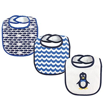 Luvable Friends Unisex Baby Cotton Drooler Bibs with Fiber Filling Mr Penguin One Size