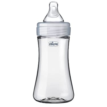 Chicco Duo 9oz Hybrid Baby Bottle Real Glass Inside Lightweight Plastic Outside Patented InvinciGlass Technology IntuiLatch Nipple ClearGrey