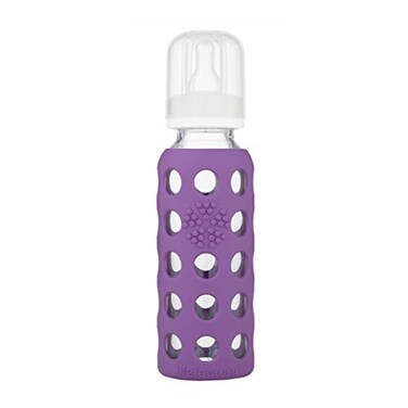 Lifefactory Glass Baby Bottle with Stage 2 Nipple and Protective Silicone Sleeve Grape 9 Oz LF110021C4