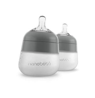 NANOBÃ‰BÃ‰ Nanobebe Flexy Silicone Baby Bottle AntiColic Natural Feel NonCollapsing Nipple NonTip Stable Base Easy to Clean 2Pack Gray 5 oz