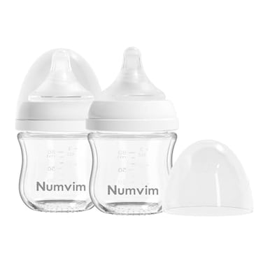 NUMVIM Numvim Glass Baby Bottles Gentle Extra Slow Flow Newborn Breastfeeding Bottle with Anti Colic Nipple for 0 Months Babies Includes SS Nipples3Oz 2 Packs