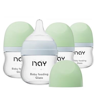yanyoyo Natural Glass Baby Bottle Wide Neck Newborn AntiColic Baby Bottle Clear 3ozPack of 4 Includes 4Pcs Slow Flow NippleSS 0 Months