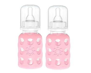 Lifefactory Glass Baby Bottle with Silicone Sleeve 4 Ounce 2 Pack Pink