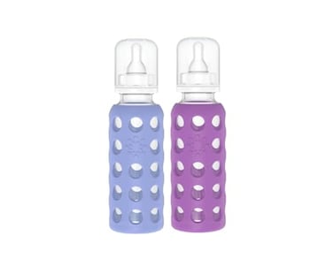 Lifefactory Glass Baby Bottle BPA Free Protective Silicone Sleeve 9 oz Pack of 2 Blueberry Grape