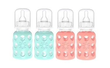 Lifefactory Glass Baby Bottle BPA Free Protective Silicone Sleeve 4 oz Pack of 4 Mint Cantaloupe