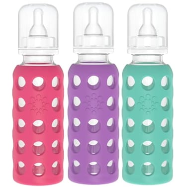 Lifefactory Glass Baby Bottle BPA Free Protective Silicone Sleeve 9 oz Pack of 3 Raspberry Grape Kale