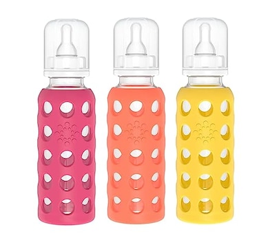 Lifefactory Glass Baby Bottle BPA Free Protective Silicone Sleeve 9 oz Pack of 3 Raspberry Papaya Mango