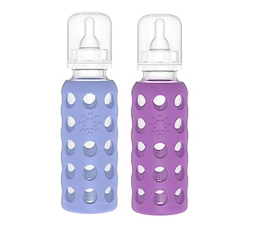 Lifefactory Glass Baby Bottle BPA Free Protective Silicone Sleeve 9 oz Pack of 2 Blueberry Grape