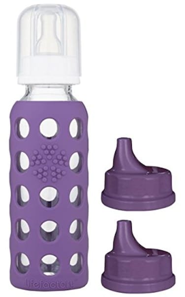 Lifefactory Glass Baby Bottle BPA Free 9 oz Sippy Cap Set Protective Silicone Sleeve Grape