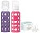 Lifefactory 9oz Glass Baby Bottle 2pk Bundle with 2 Stage 3 Nipples GrapeRaspberry