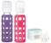 Lifefactory 9oz Glass Baby Bottle 2pk Bundle with 2 Stage 3 Nipples GrapeRaspberry