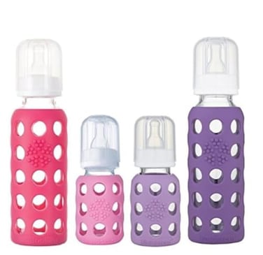Lifefactory Glass Baby Bottle BPA Free Protective Silicone Sleeve 4 oz 9 oz Pack of 4 Pink Raspberry Lavender Grape