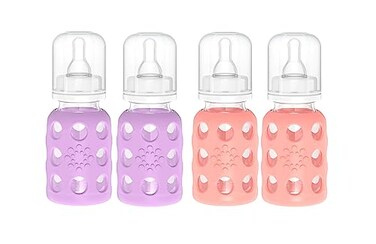 Lifefactory Glass Baby Bottle BPA Free Protective Silicone Sleeve 4 oz Pack of 4 Lavender Cantaloupe