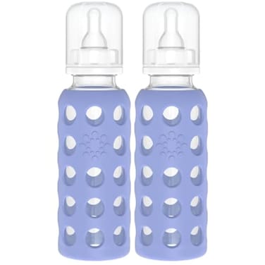 Lifefactory Glass Baby Bottles with Silicone Protection 2Pack 9 oz Bottles Blueberry