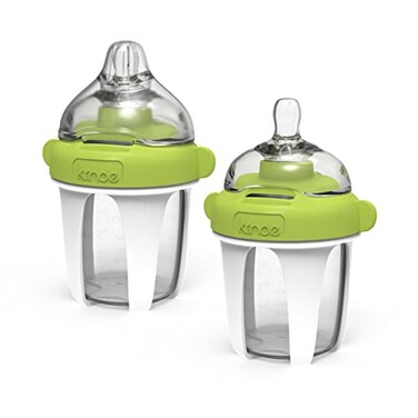 Kiinde Active Latch Silicone Baby Bottle Anti Colic Leak Proof Easy to Clean Includes 2 Medium Flow Active Latch Nipples with Covers 4 Ounce 2 Count Green