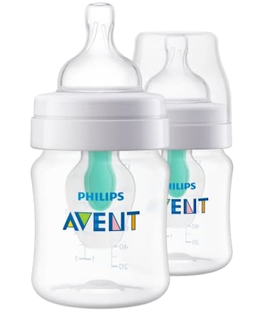Philips Avent AntiColic Baby Bottle with AirFree Vent 4oz with Flow 1 Nipples 0m 2pk Clear SCY70192