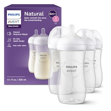 Philips Avent Natural Baby Bottles with Natural Response Nipples Fast Flow Flow 4 11oz 4Pack SCY90604