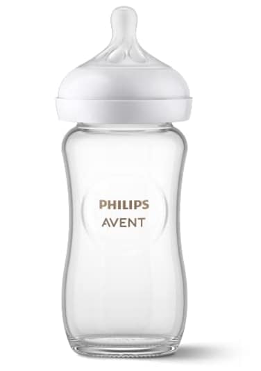Philips Avent Natural Glass Baby Bottle with Natural Response Nipple Medium Flow Flow 3 8oz SCY91301
