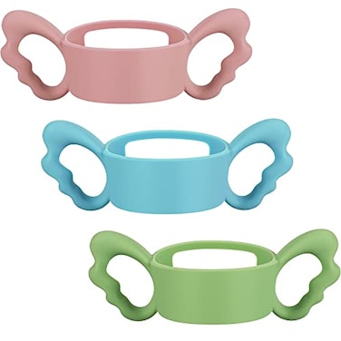 Nuanchu 3 Pack Baby Bottle Handles Silicone Wide Neck Feeding Handle Easy Grip Lightweight Bottle Handle Small Hand Gripping for Self FeedingPink Green Blue