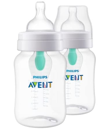 Philips Avent AntiColic Baby Bottle with AirFree Vent 9oz with Flow 2 Nipples 1m 2pk Clear SCY70302