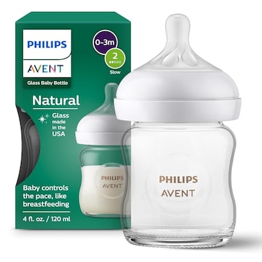 Philips Avent Natural Glass Baby Bottle with Natural Response Nipple Slow Flow Flow 2 4oz SCY91001