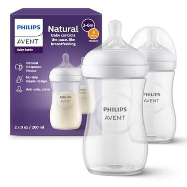 Philips Avent Natural Baby Bottles with Natural Response Nipples Medium Flow Flow 3 9oz 2Pack SCY90302