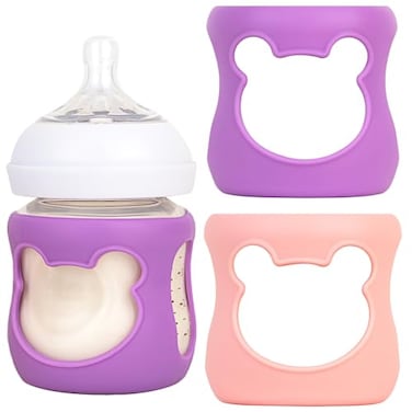 Aelop Silicone Baby Bottle Sleeves for Philips Avent Anti Breakage Bottle Holder 4oz Pack of 2 PinkPurple